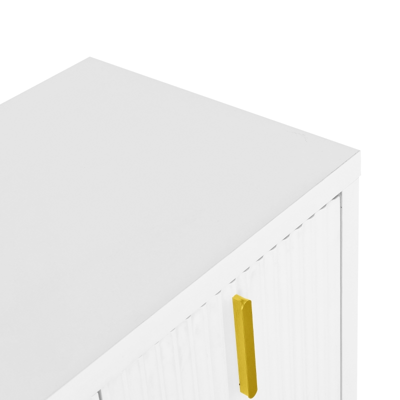 Credenza Moderna con 4 Ante e Ripiani Regolabili, Maniglie Dorate, per Soggiorno e Cucina, 140x38x80 cm, Bianco