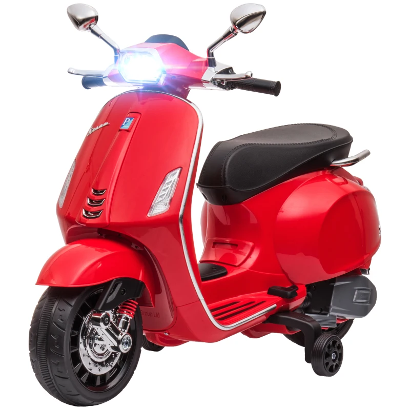 AIYAPLAY Moto Elétrica para Crianças de 3-6 Anos com Licença Vespa com USB MP3 Luz LED Rádio FM Velocidade 3 km/h Vermelho