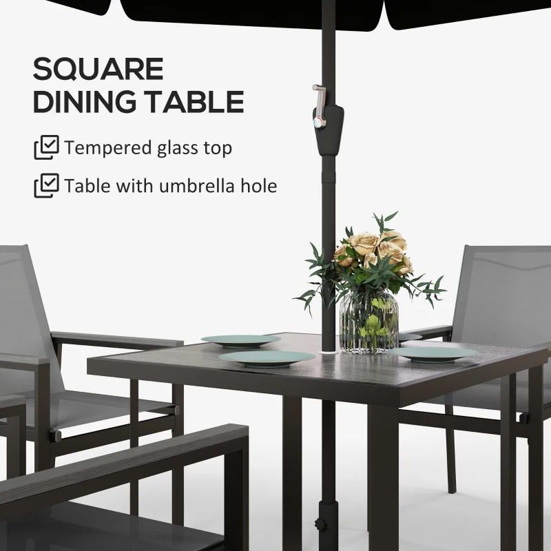 Outsunny Five-Piece Metal Dining Set, with Glass-Top Table - Grey