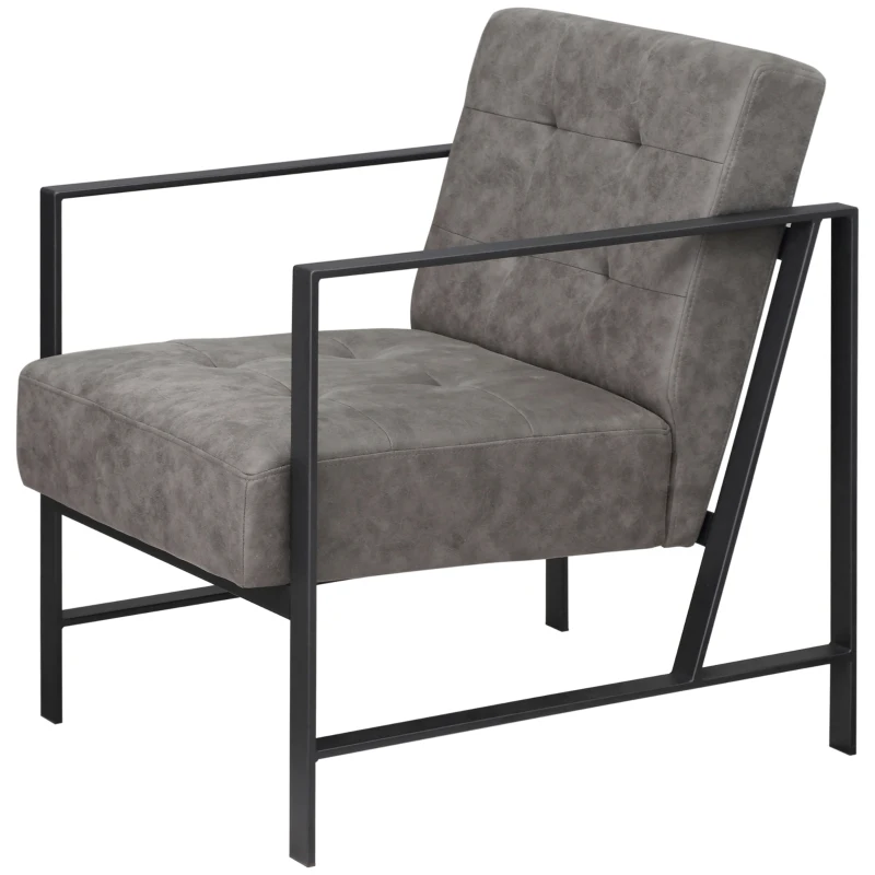 HOMCOM Sessel, Stuhl, modernes Design, Knopfverzierung, Stahlrahmen, dicke Polsterung, dunkelgrau, 62 x 77 x 84cm