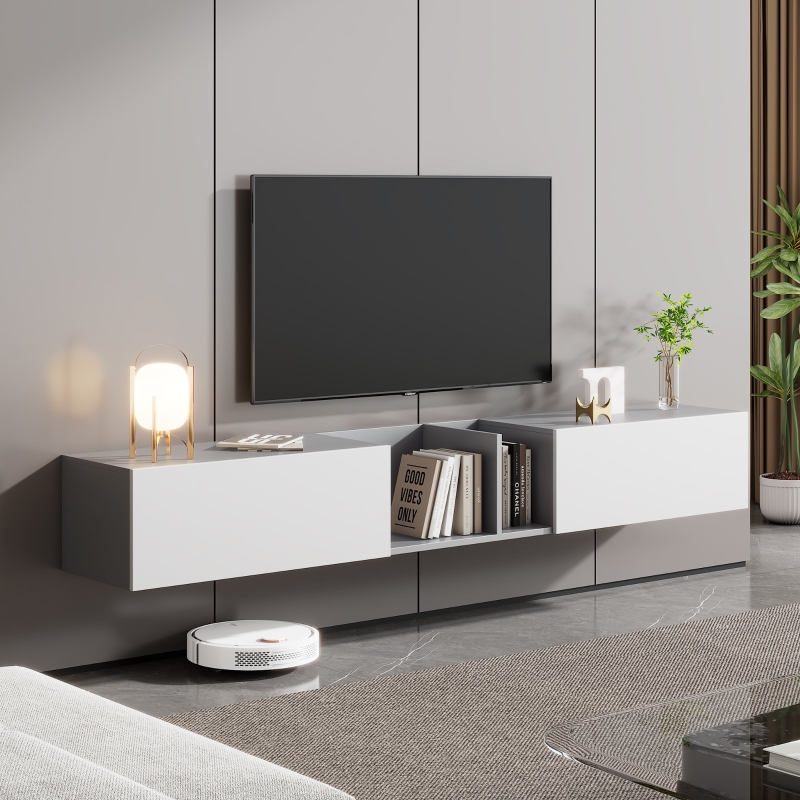Mobile TV Sospeso A Parete 119,8 Cm Bianco – Mensola Per TV Fino A 75'' Con Ripiani E Comparto Chiuso - 2