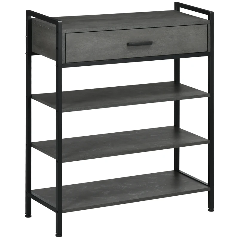 HOMCOM Schuhregal, für 12 Schuhpaare, mit 1 Schublade, 3 Regalböden, Stahlrahmen, schwarz, 80 x 30 x 95 cm