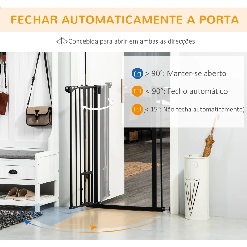 PawHut Barreira de Segurança para Cães com Porta Pequena Fechamento Automático e Sistema Duplo de Bloqueio 74-101x104,1 cm Preto