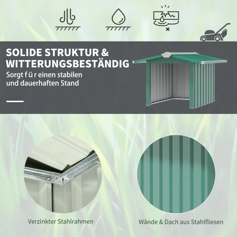Outsunny Mähroboter Garage aus verzinkte Stahl Überdachung mit Satteldach, wetterfest Garage für Rasenmäher Unterstand Rasenroboter Carport, 88 x 87 x 60 cm Dunkelgrün