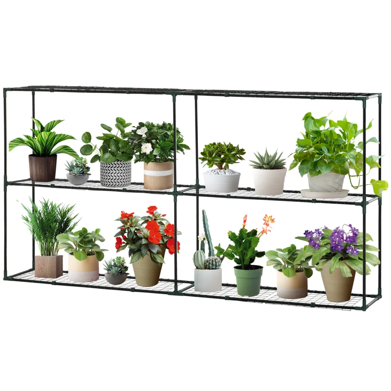 Outsunny Pflanzregal, 3 Ebenen, Gitterböden, Indoor & Outdoor, Metallrahmen, 222 x 30 x 114 cm