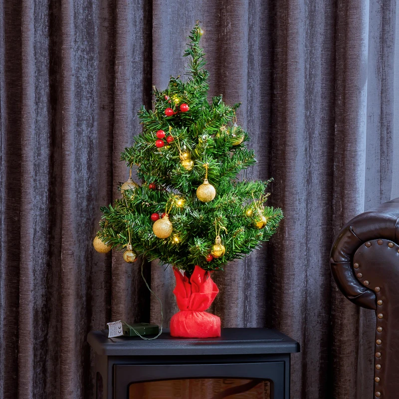 HOMCOM® kerstboom dennenboom met hulstbessen ballen LED groen PVC ∅20 x 60 cm | Aosom.de