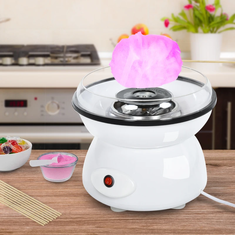 HOMCOM 450W Electric Candyfloss Machine Kit Non-Stick Plates Fairground Fun Children Adult Party Gift Home Sweet Metal Body w/ Accessories White