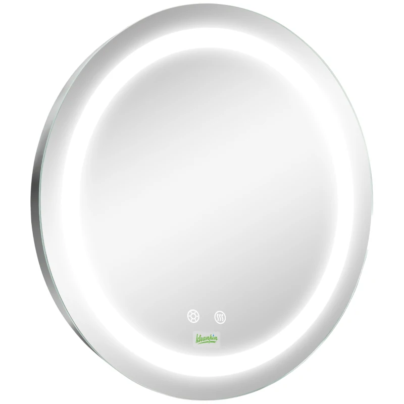 kleankin Espelho Casa de Banho Redondo com Luz LED com 3 Luzes Ajustáveis Função de Memória e Anti-Embaciamento Ø50x4,6cm Prata