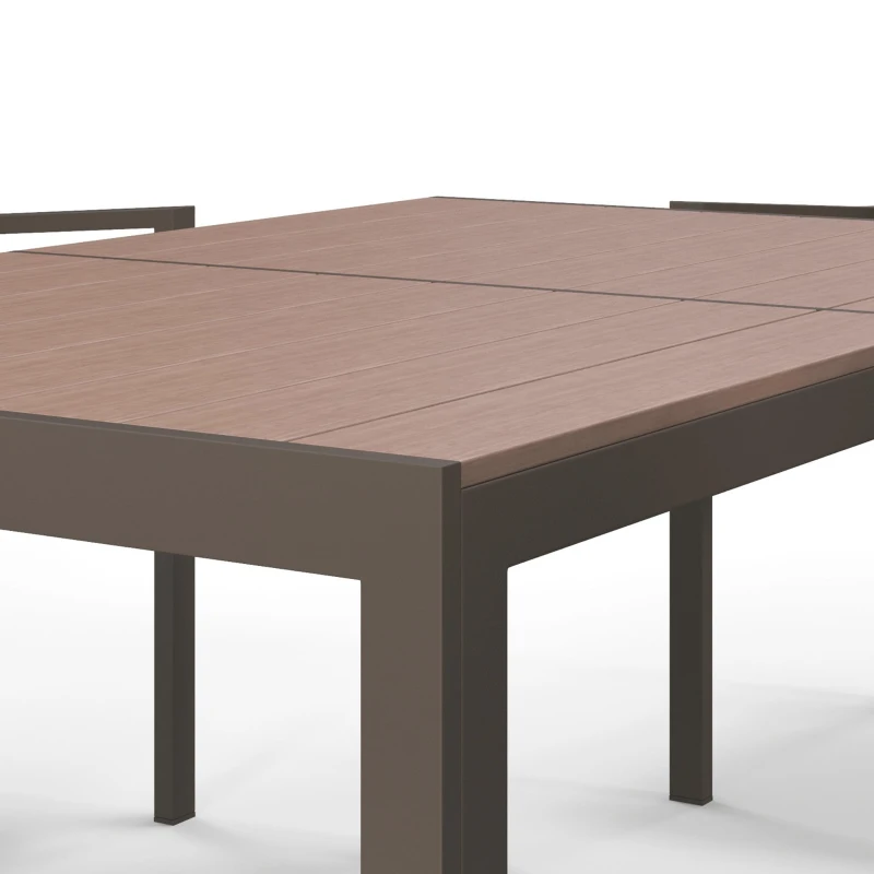 Outsunny Conjunto de Refeição de Exterior de 7 Peças Mesa e 6 Cadeiras de Jardim com Cadeiras Empilháveis e Estrutura de Aço Cáqui