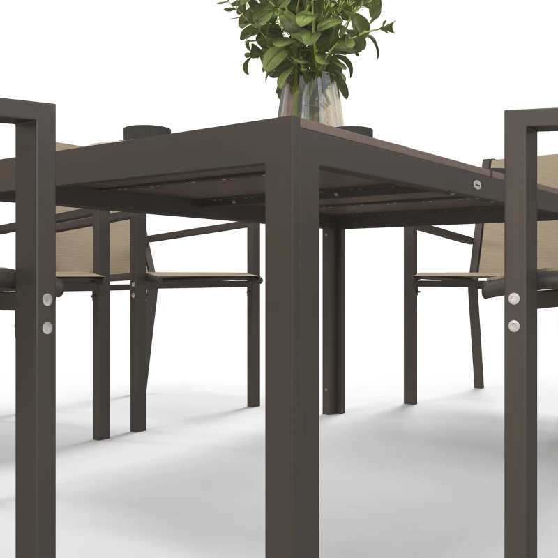 Outsunny Conjunto de Refeição de Exterior de 7 Peças Mesa e 6 Cadeiras de Jardim com Cadeiras Empilháveis e Estrutura de Aço Cáqui
