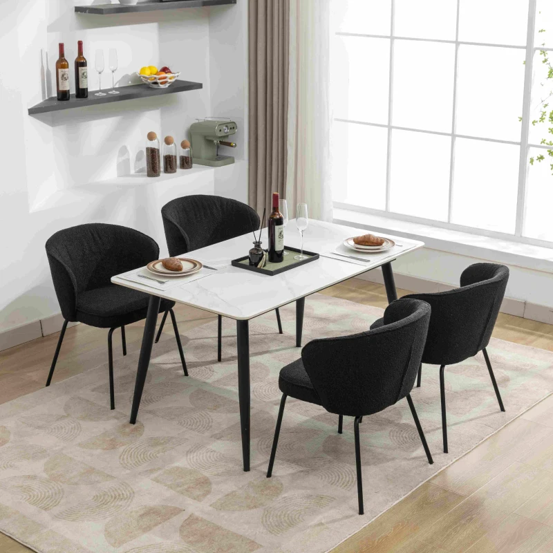 2 Pack Modern Boucle Chairs with Powder Coated Metal Legs, Black Dining Chairs with Wing Back, 62x63.5x75 cm, Black