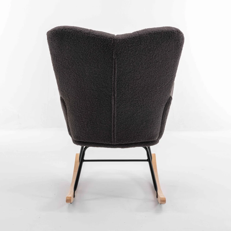 Mid Century Modern Teddy Fabric Tufted Upholstered Garden Rocking Chair with Padded Seat, 80x70x95 cm, Dark Gray