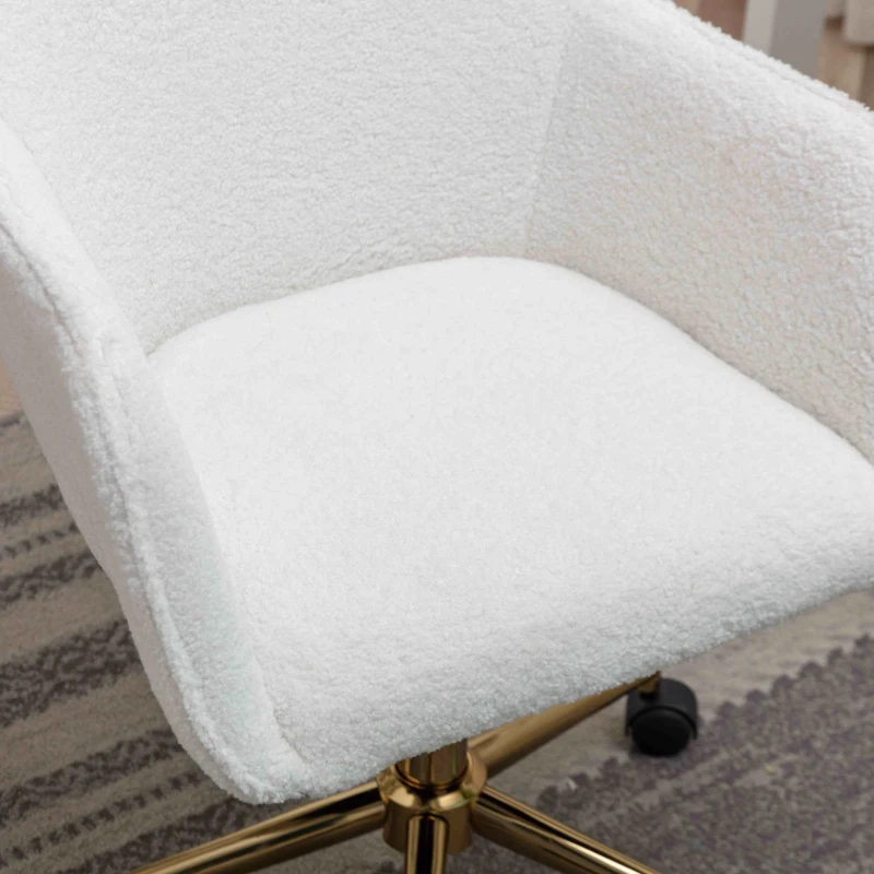 Adjustable Height Swivel Executive Office Chair with Gold Legs, Ergonomic Backrest, 58x58x86 cm, White Teddy