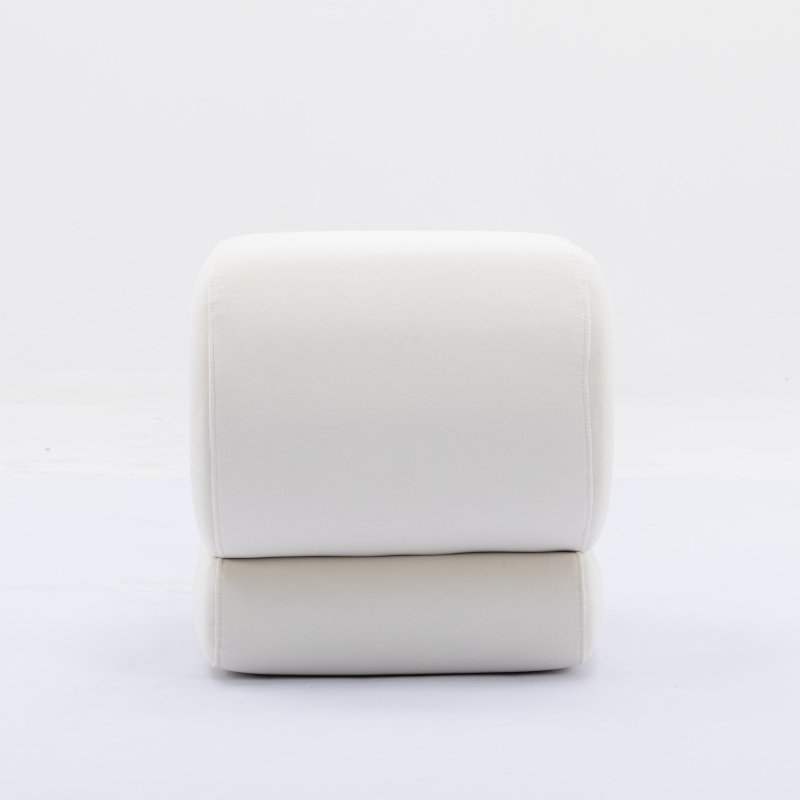 Velvet Pouffe Stool with S-Shape Wavy Design, No Assembly Required, Easy maintenance, 50×46×46 cm, Ivory