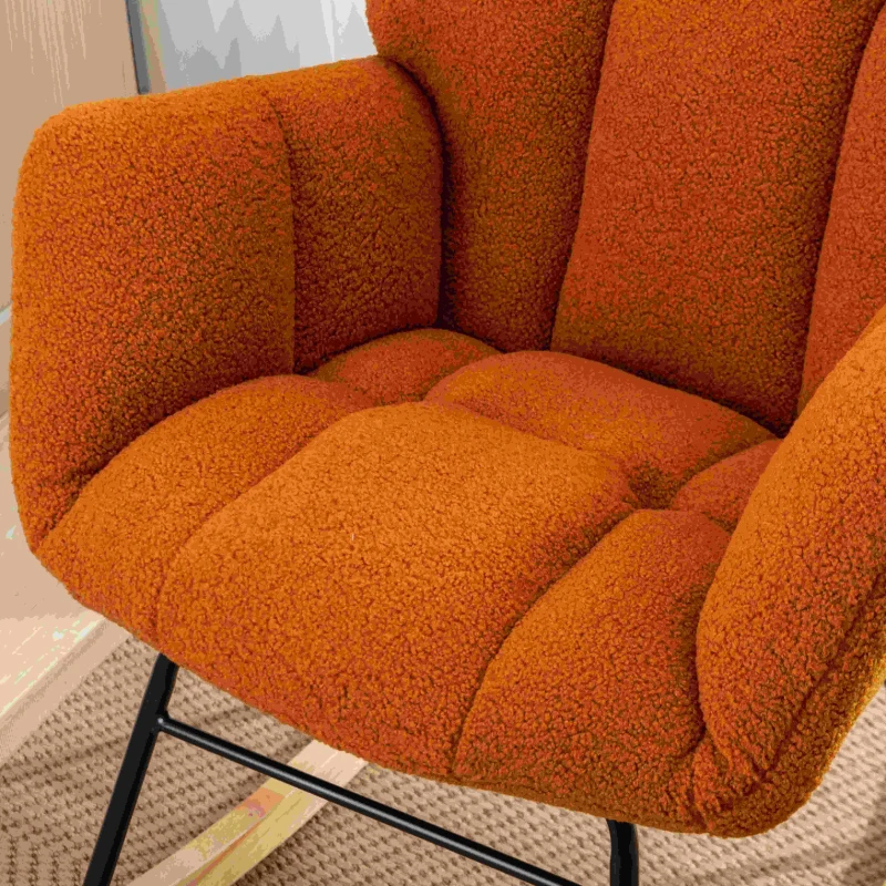 Modern Teddy Armchair with Padded Seat, Fabric Tufted Upholstered Rocking Garden Chair, 80x70x95 cm, Caramel