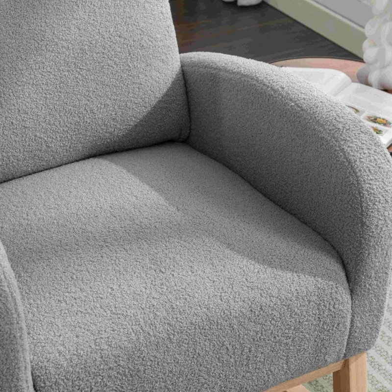Modern Rocker with Solid Wood Legs and Padded Seat, Occasional Chairs for Living Room, Bedroom, 88x71x104.5 cm, Light Grey