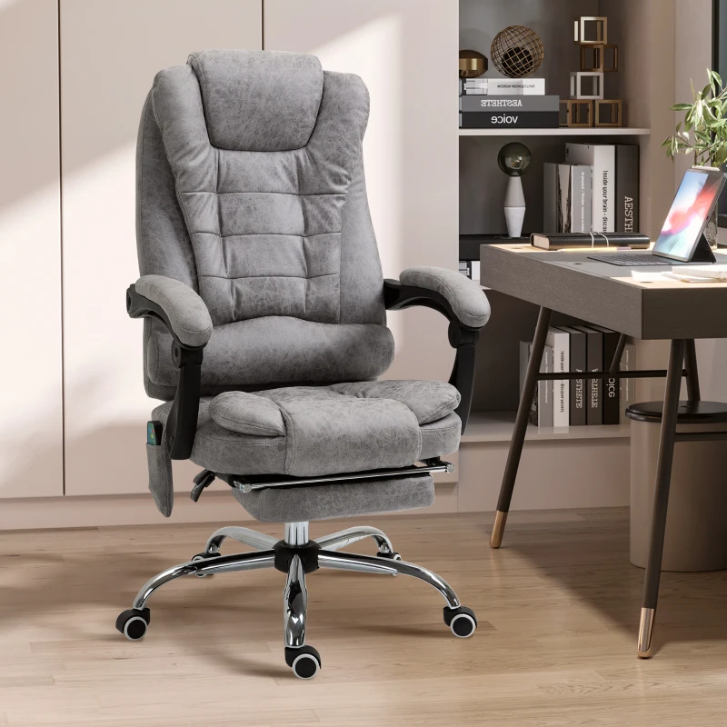 Vinsetto Heated 6 Points Vibration Massage Executive Office Chair Adjustable Swivel Ergonomic High Back Desk Chair Recliner with Footrest Grey