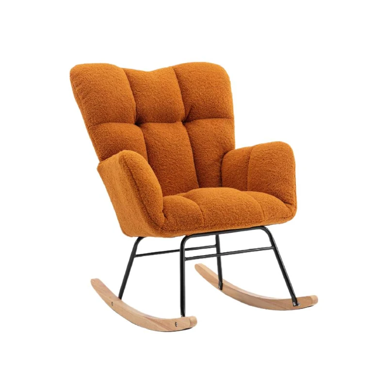 Modern Teddy Armchair with Padded Seat, Fabric Tufted Upholstered Rocking Garden Chair, 80x70x95 cm, Caramel