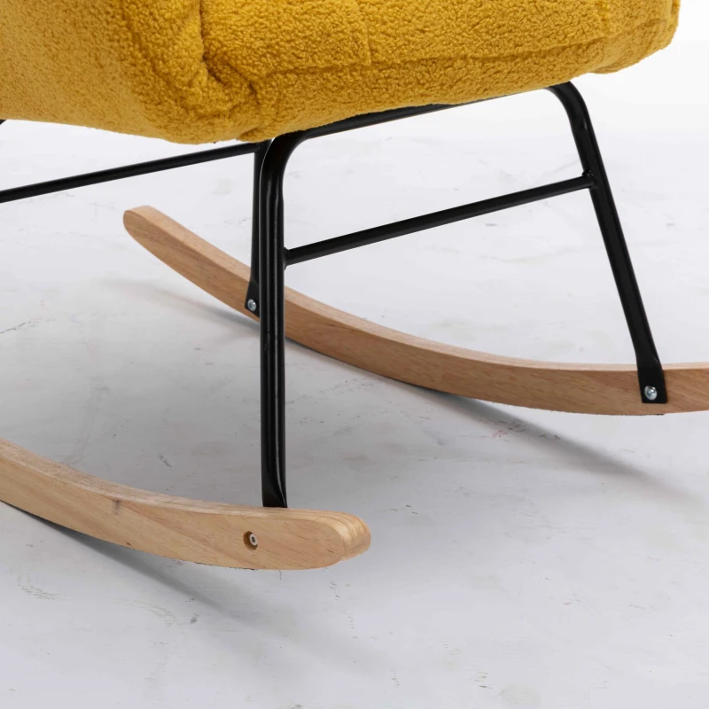 Nursery Room Rocking Chair with Upholstered Padded Seat, Teddy Fabric Modern Rocker for Living Room, 80x70x95 cm, Yellow