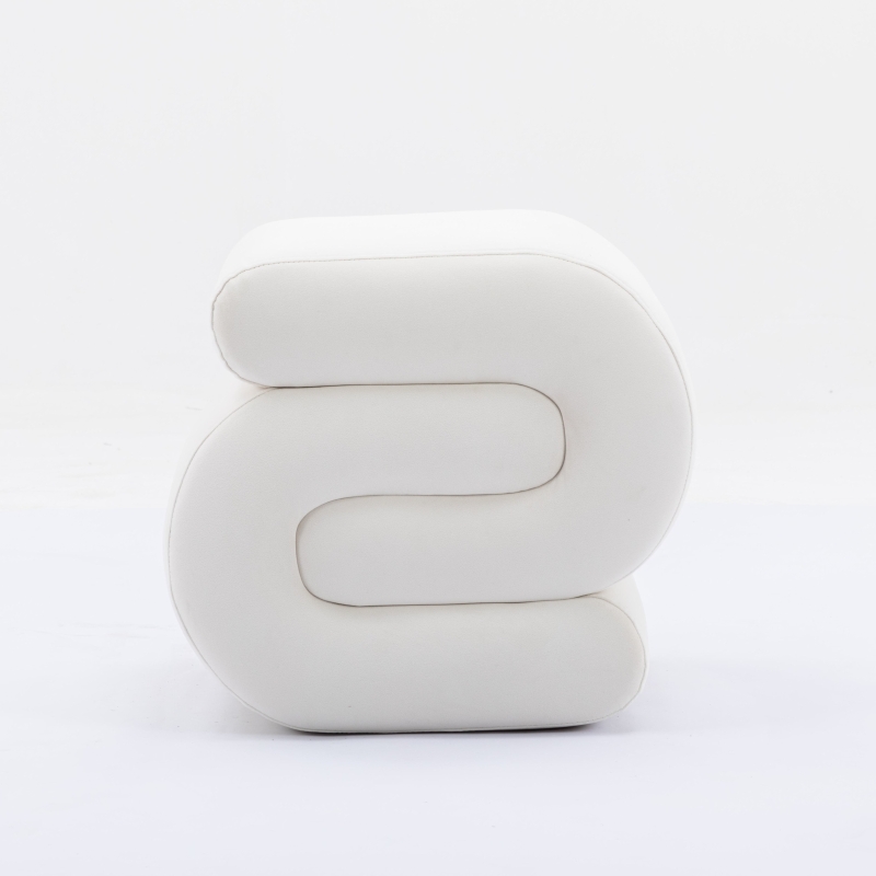 Velvet Pouffe Stool with S-Shape Wavy Design, No Assembly Required, Easy maintenance, 50×46×46 cm, Ivory