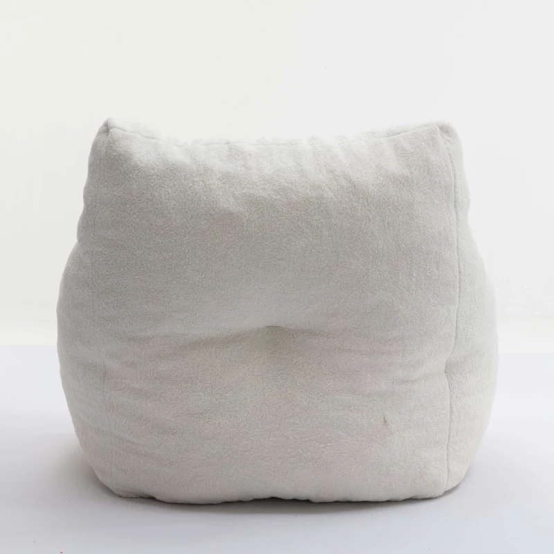 Soft Tufted Foam Bean Bag Snuggle Chair with Teddy Fabric, Ergonomic Backrest, 100x94x70 cm, White Teddy