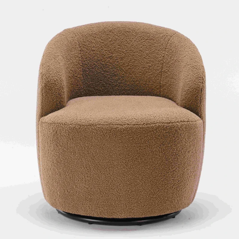 Teddy Fabric 360° Swivel Armchair with Ergonomic Design, Metal Base, Sofa Chair for Bedroom, Living Room, 64x64x71 cm, Coffee