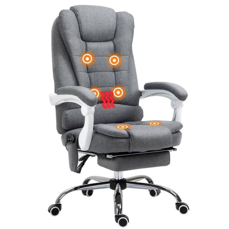 Vinsetto Ergonomische Massagestoel, 6 Vibratiepunten, Verstelbare Rugleuning, 360° Draaistoel, Grijs(m-13)
