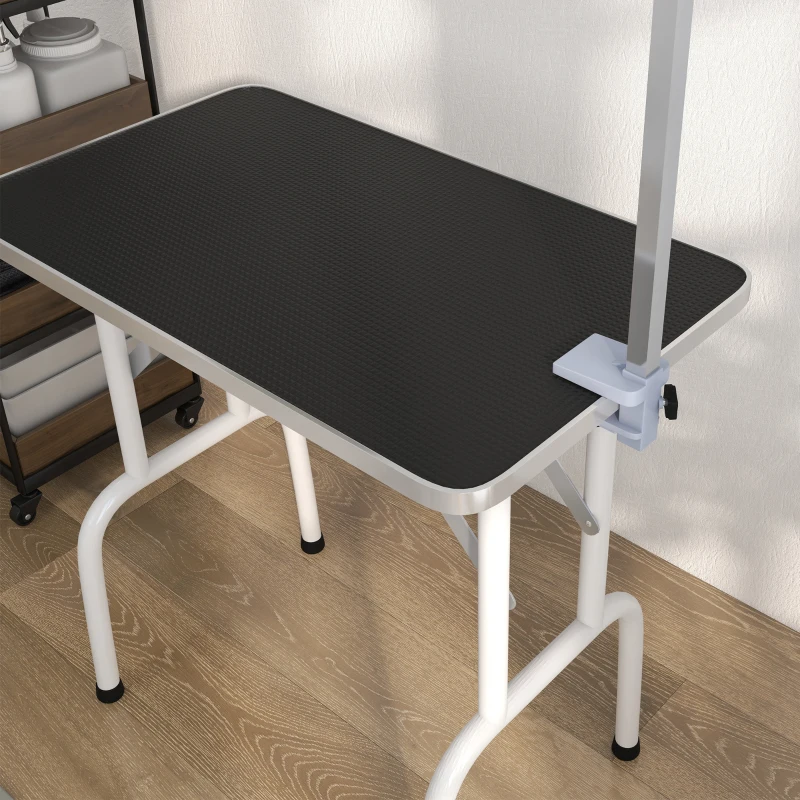 PawHut Table de toilettage pliante transportable potence réglable blanc noir