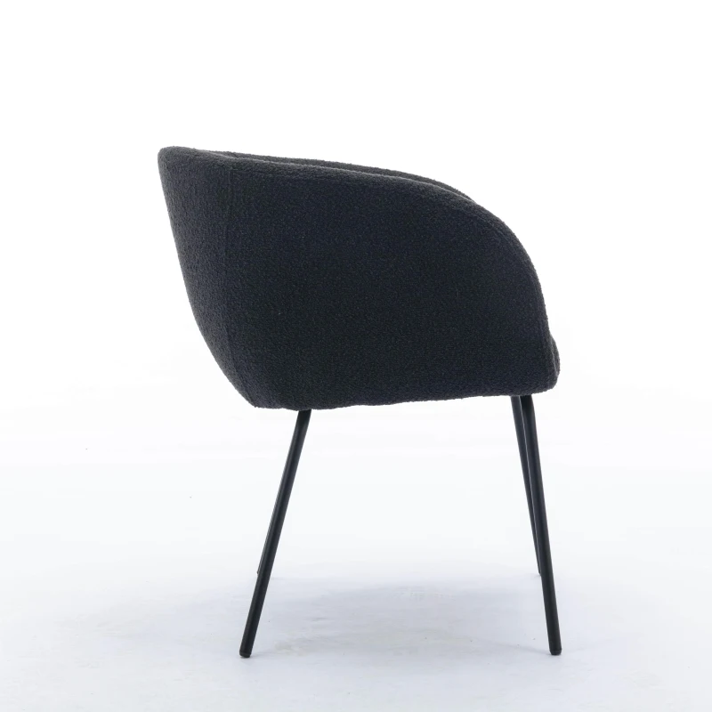 Boucle Fabric Modern Accent Chair with Black Powder Coating Metal Legs, 58x58x78 cm, Black