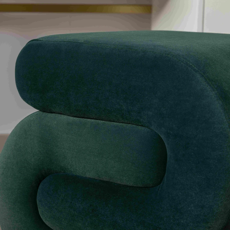 Velvet Ottoman Pouffe Wavy Pouf, S-Shape Wavy Foot Stool, No Assembly Required 50×46×46 cm, Green