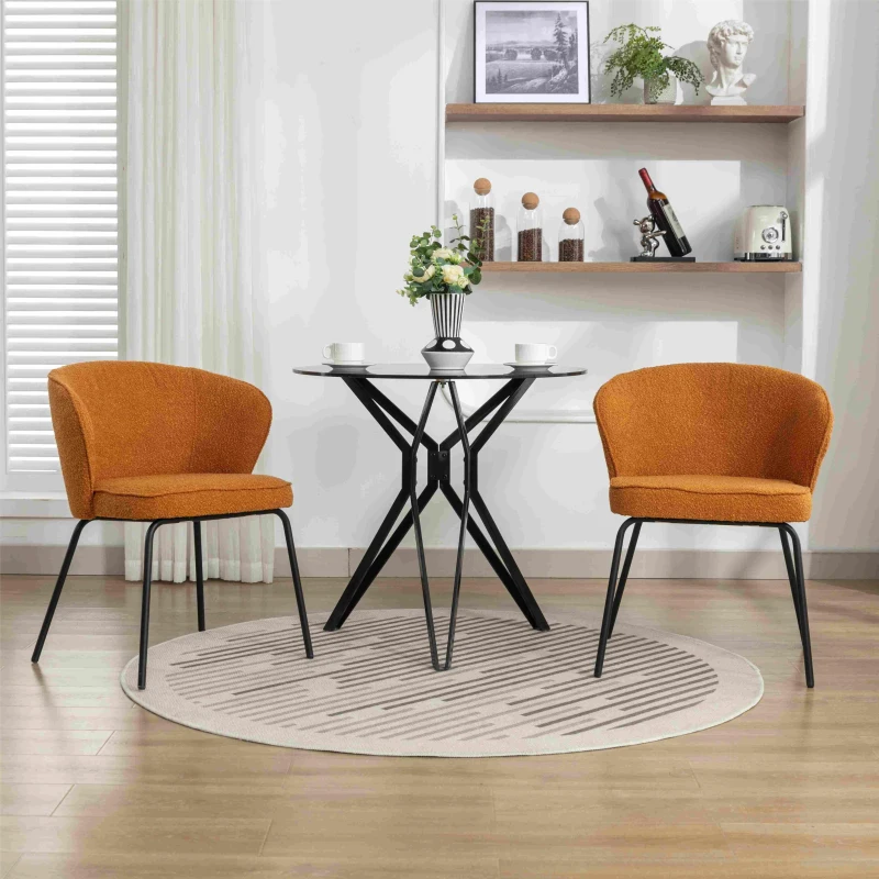 2 Pack Modern Boucle Fabric Wingback Accent Chairs with Black Powder Coated Metal Legs, 62x63.5x75 cm, Orange