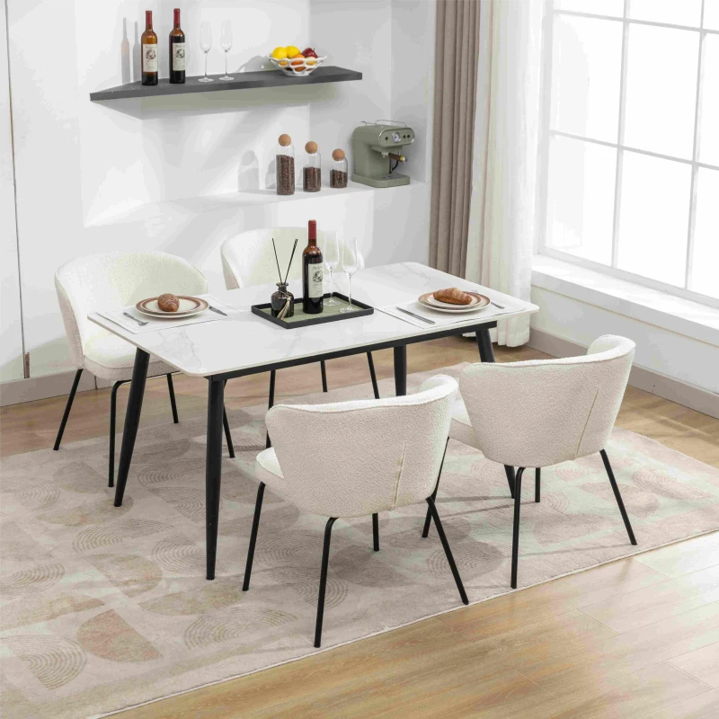 2 Pack Boucle Fabric Wingback Modern Accent Chairs with Black Metal Legs, 62x63.5x75 cm, Beige