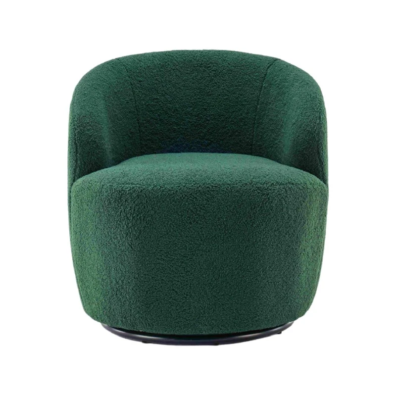 Teddy Fabric Swivel Armchair with Ergonomic Backrest and 360° Rotation, Sofa Chairs for Reading Room, 64x64x71 cm, Dark Green