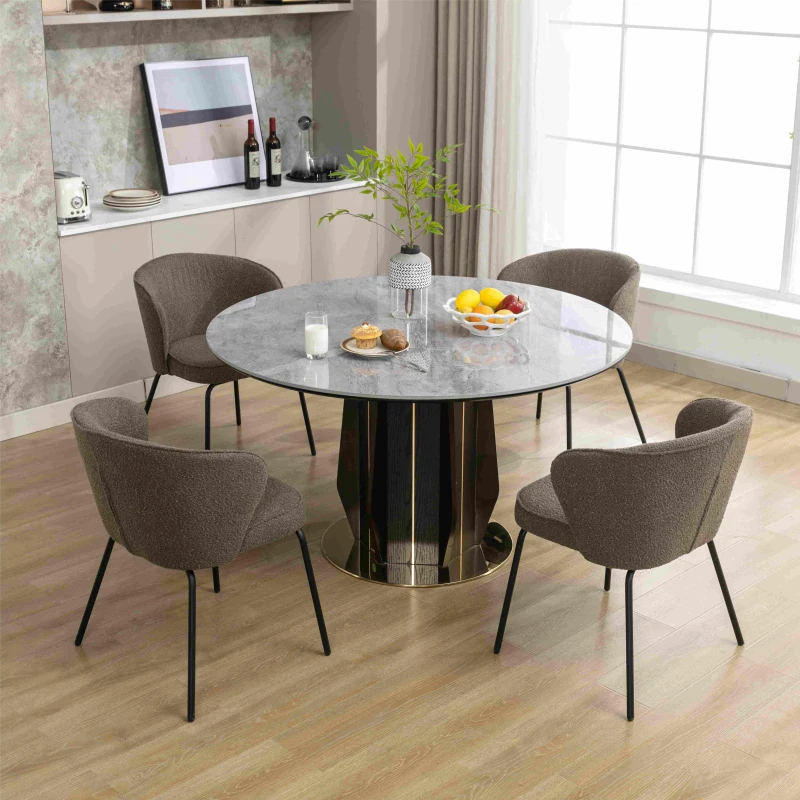 2 Pack Wingback Design Boucle Chair with 4 Black Legs, Upholstered Accent Chair for Various Indoor Spaces, 62x63.5x75 cm, Brown