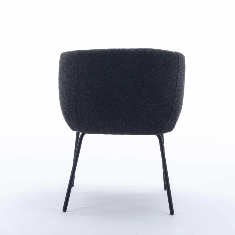Boucle Fabric Modern Accent Chair with Black Powder Coating Metal Legs, 58x58x78 cm, Black
