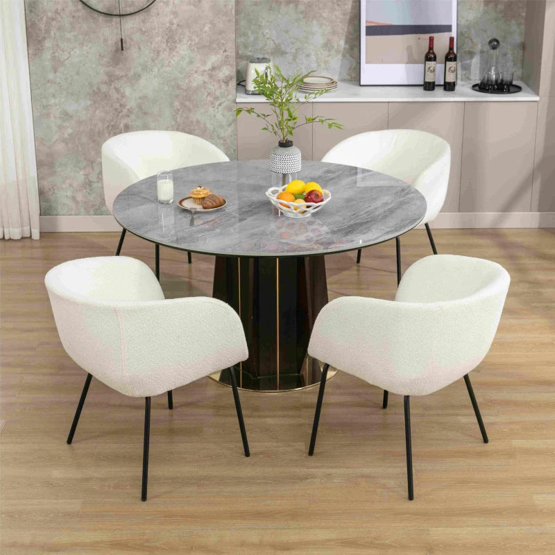 2 Pack Modern Boucle Chair with Black Powder Coated Metal Legs and Wing Back, Fabric Lounge Chair for Dining Table, 58x58x78 cm, Beige