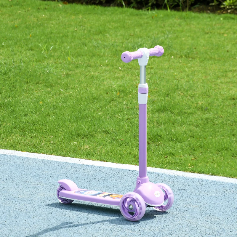 AIYAPLAY Kids 3 Wheel Scooter for 2-6 Years Old w/ Adjustable Height, LED Light, TPE Handlebar, Purple