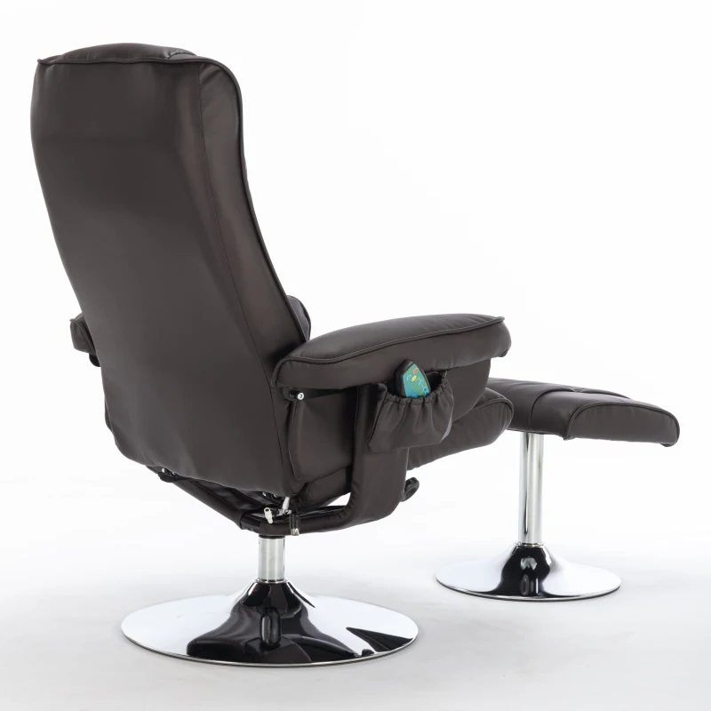 PU Leather Massage Chair with Ottoman Stool, Metal Frame, Ergonomic Design Backrest, Adjustable Swivel Base, 79x79x106 cm, Brown