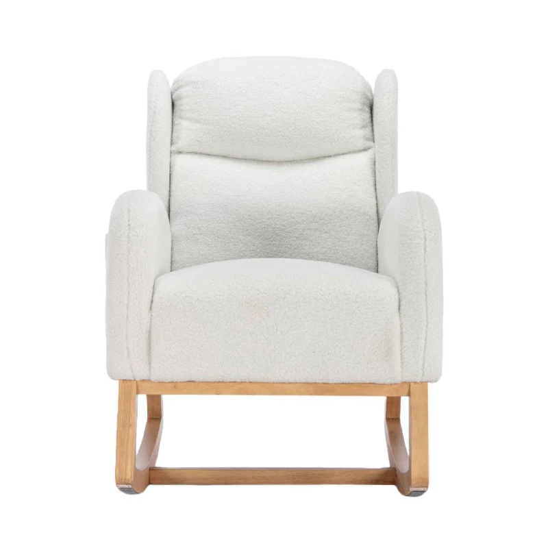 Modern Teddy Fabric Upholstered Rocking Chair Set, Wingback Padded Seat for Living Room or Bedroom, 96.5x71x101 cm, White
