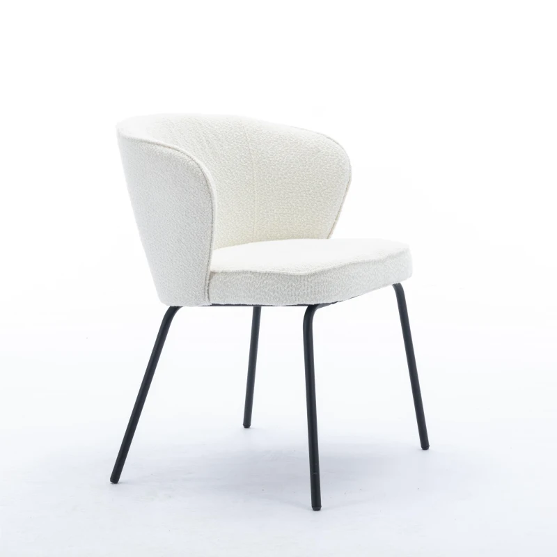 2 Pack Boucle Fabric Wingback Modern Accent Chairs with Black Metal Legs, 62x63.5x75 cm, Beige