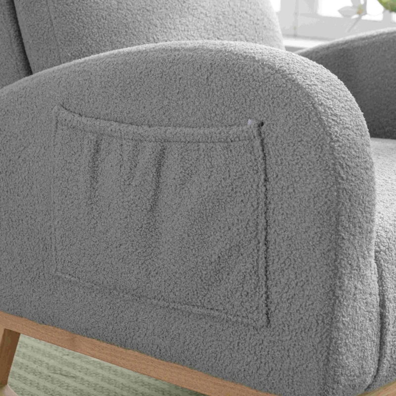 Modern Rocker with Solid Wood Legs and Padded Seat, Occasional Chairs for Living Room, Bedroom, 88x71x104.5 cm, Light Grey