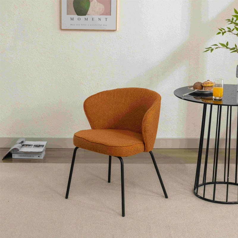 Wingback Chair with Metal Fram & Foam Filling, for Living Room, Coffee Shops, Boucle Fabric - Orange