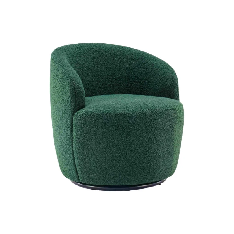 Teddy Fabric Swivel Armchair with Ergonomic Backrest and 360° Rotation, Sofa Chairs for Reading Room, 64x64x71 cm, Dark Green