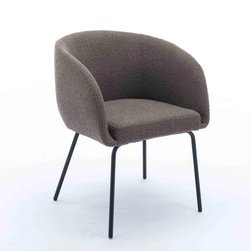 2 Pack Fabric Boucle Chair with Black Powder Coated Metal Legs, Wingback Armchair for Dining Table, 58x58x78 cm, Brown
