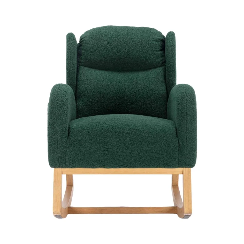 Upholstered Modern Rocking Chair with Wingback, Teddy Fabric, Padded Swaying Chair for Living Room, Bedroom, 96.5x71x101 cm, Green