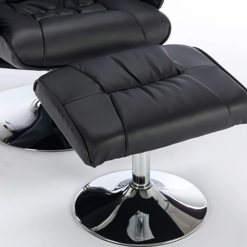 PU Massage Chair with Ottoman Foot Stool, Heating Points, Ergonomic Backrest, Base Adjustable Swivel Lounger Chair, 79x79x106 cm, Black