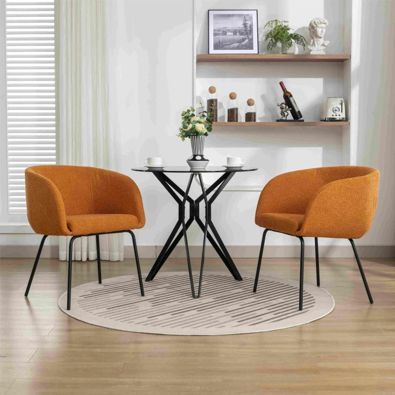 2 Pack Modern Lounge Chair with Black Powder Coated Metal Legs, Wingback Armchair for Dining Table, 58x58x78 cm, Orange