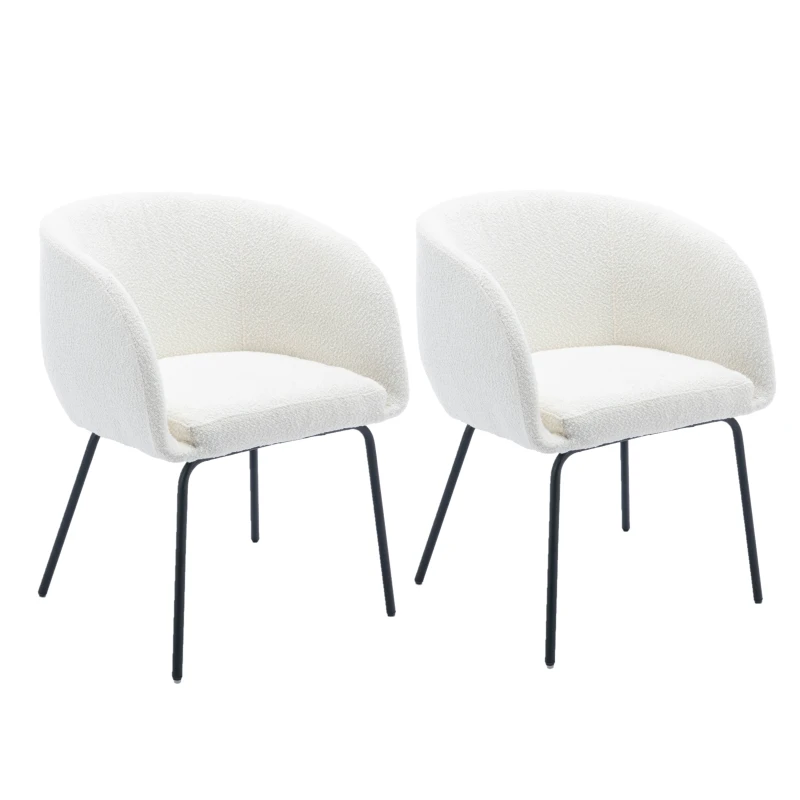 2 Pack Modern Boucle Chair with Black Powder Coated Metal Legs and Wing Back, Fabric Lounge Chair for Dining Table, 58x58x78 cm, Beige