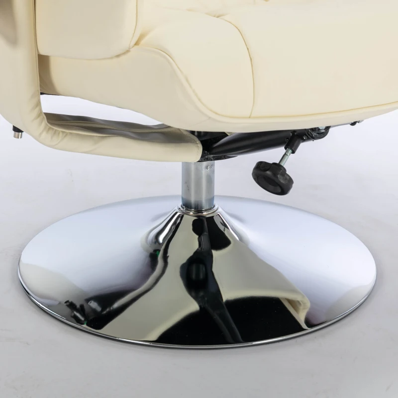 PU Leather Massage Chair with Ottoman Stool, Metal Frame, Ergonomic Design Backrest, Adjustable Swivel Base, 79x79x106 cm, Beige
