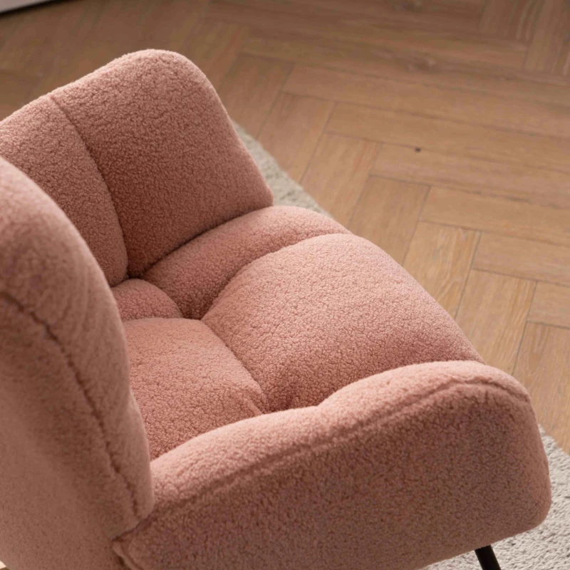 Teddy Fabric Modern Rocker with Padded Seat, Metal Base, Tufted Upholstered Comfy Chairs for Outdoor, 80x70x95 cm, Pink